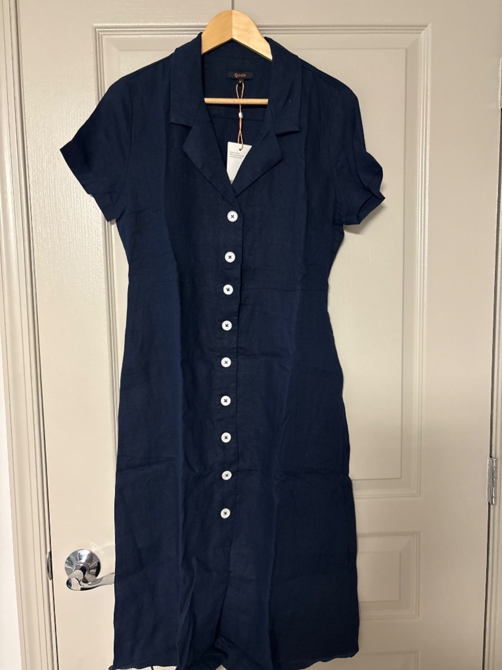 Quince Navy Blue Shirt Dress with Tie NWT